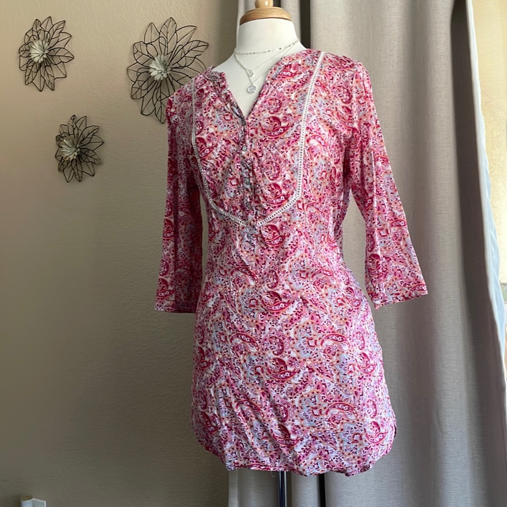 H&M bohemian pink paisley tunic dress with pockets